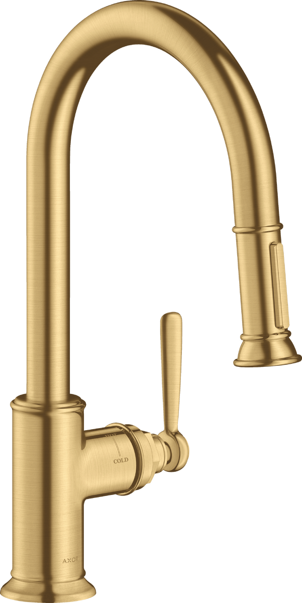 AXOR Montreux 1.75 GPM 2-Spray Pull-Down Brushed Gold Optic Prep Kitchen Faucet