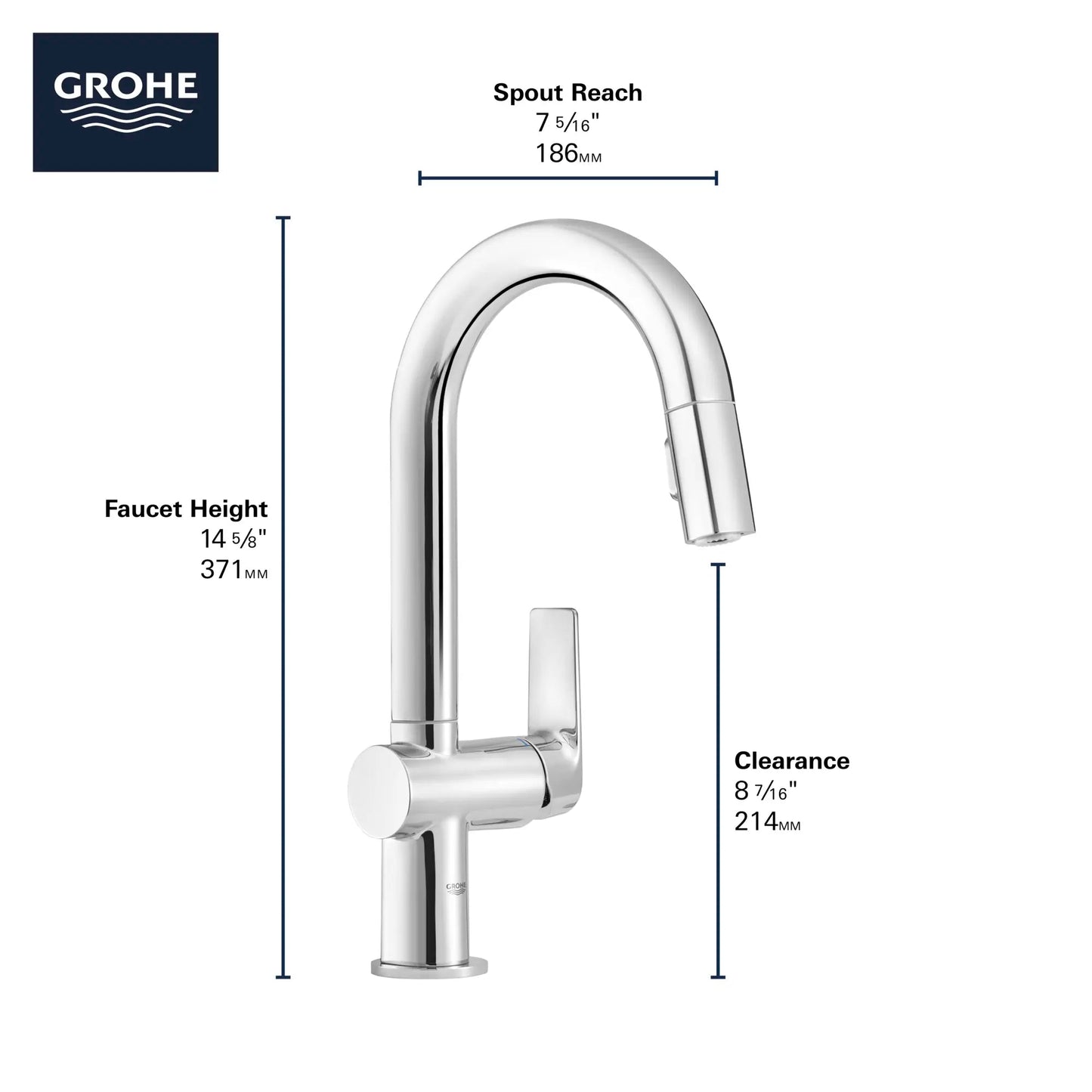 Grohe Defined 1.75 GPM Single-Handle Dual Spray StarLight Chrome Pull Down Bar Faucet