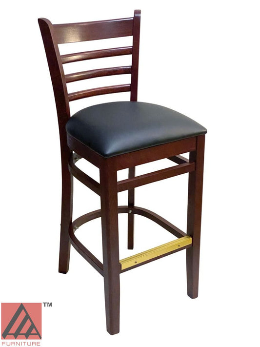 AAA Furniture Beech Ladder 43" Mahogany Bar Stool with Black Vinyl Seat