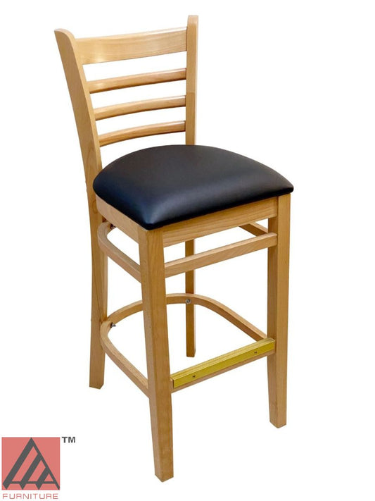 AAA Furniture Beech Ladder 43" Natural Bar Stool with Black Vinyl Seat