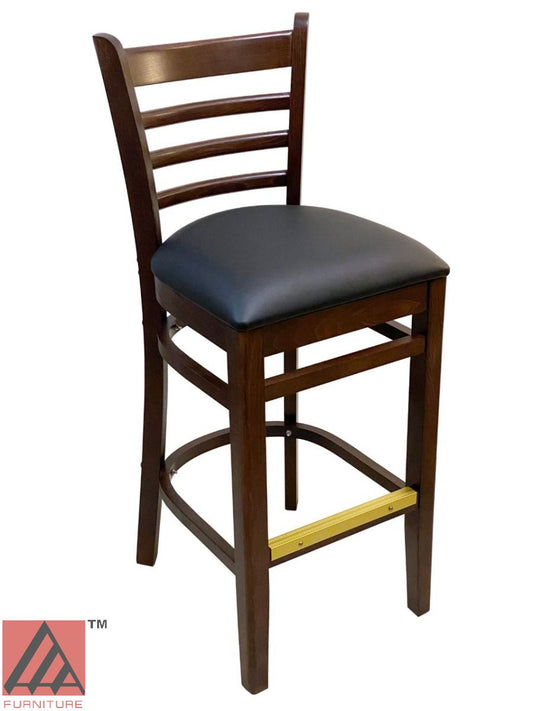 AAA Furniture Beech Ladder 43" Walnut Bar Stool with Black Vinyl Seat