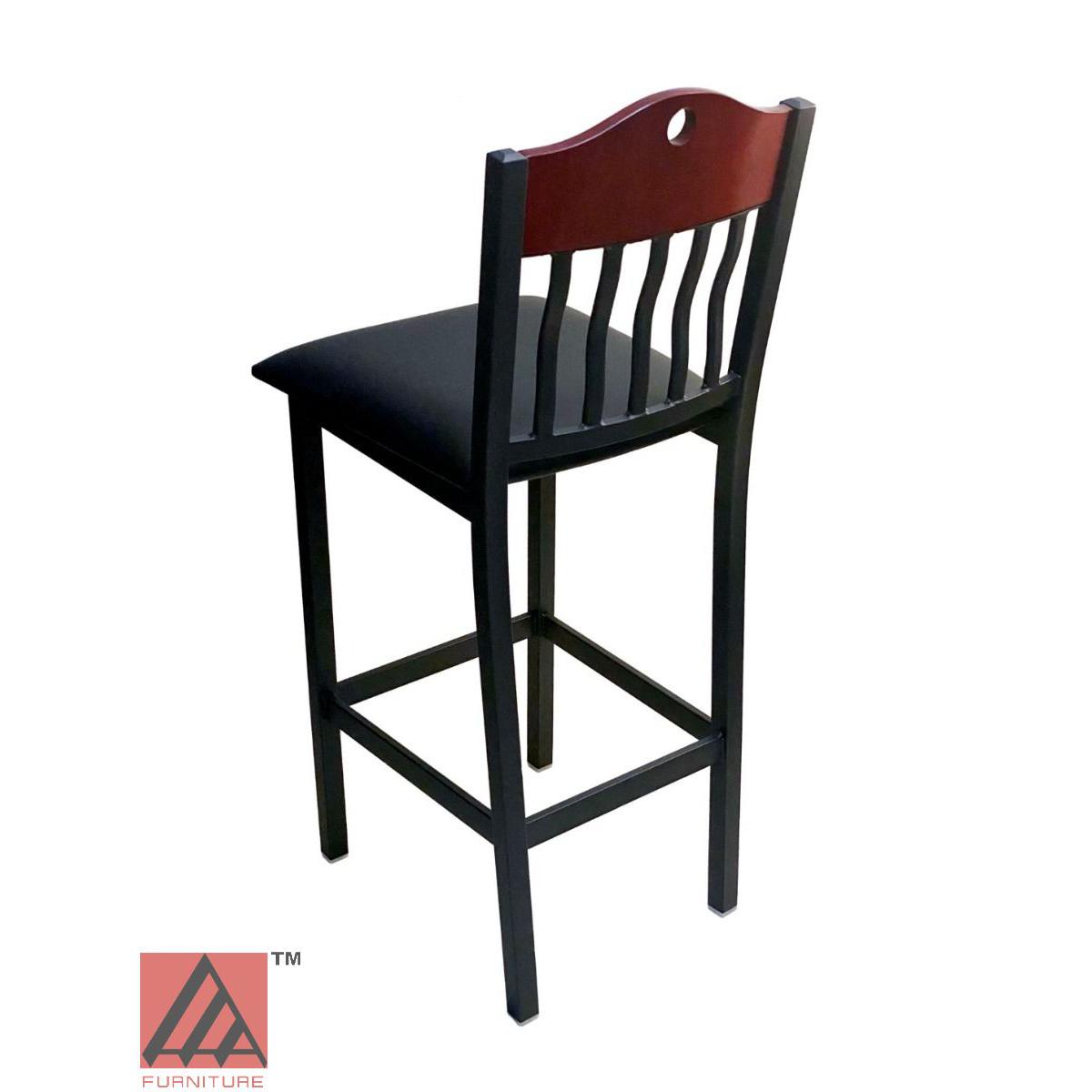AAA Furniture Brown Wood With Vertical Slats 44" Black Metal Bar Stool with Black Vinyl Seat