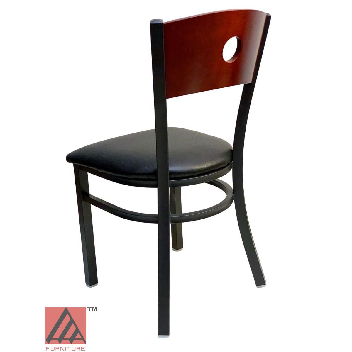 AAA Furniture Circle Wood Back 32" Brown Metal Chair with Black Vinyl Seat