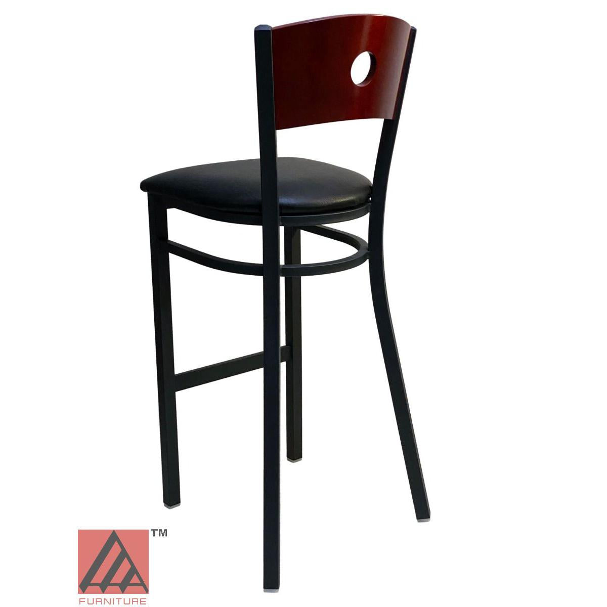 AAA Furniture Circle Wood Back 42" Brown Metal Bar Stool with Black Grade 4 Vinyl Seat