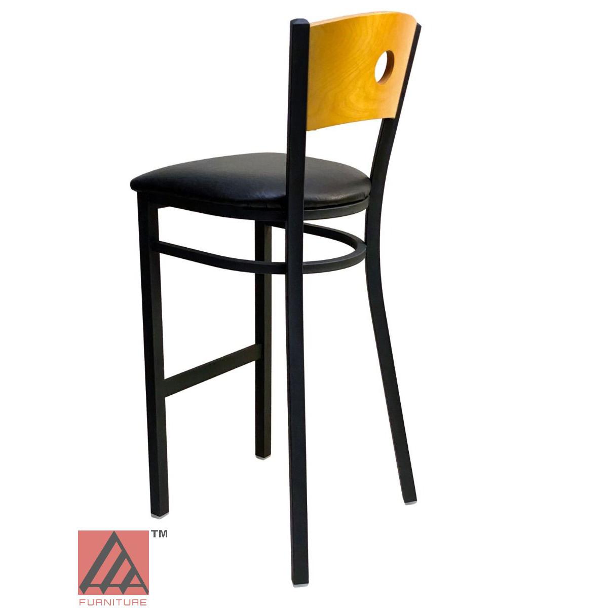 AAA Furniture Circle Wood Back 42" Natural Metal Bar Stool with Black Grade 4 Vinyl Seat