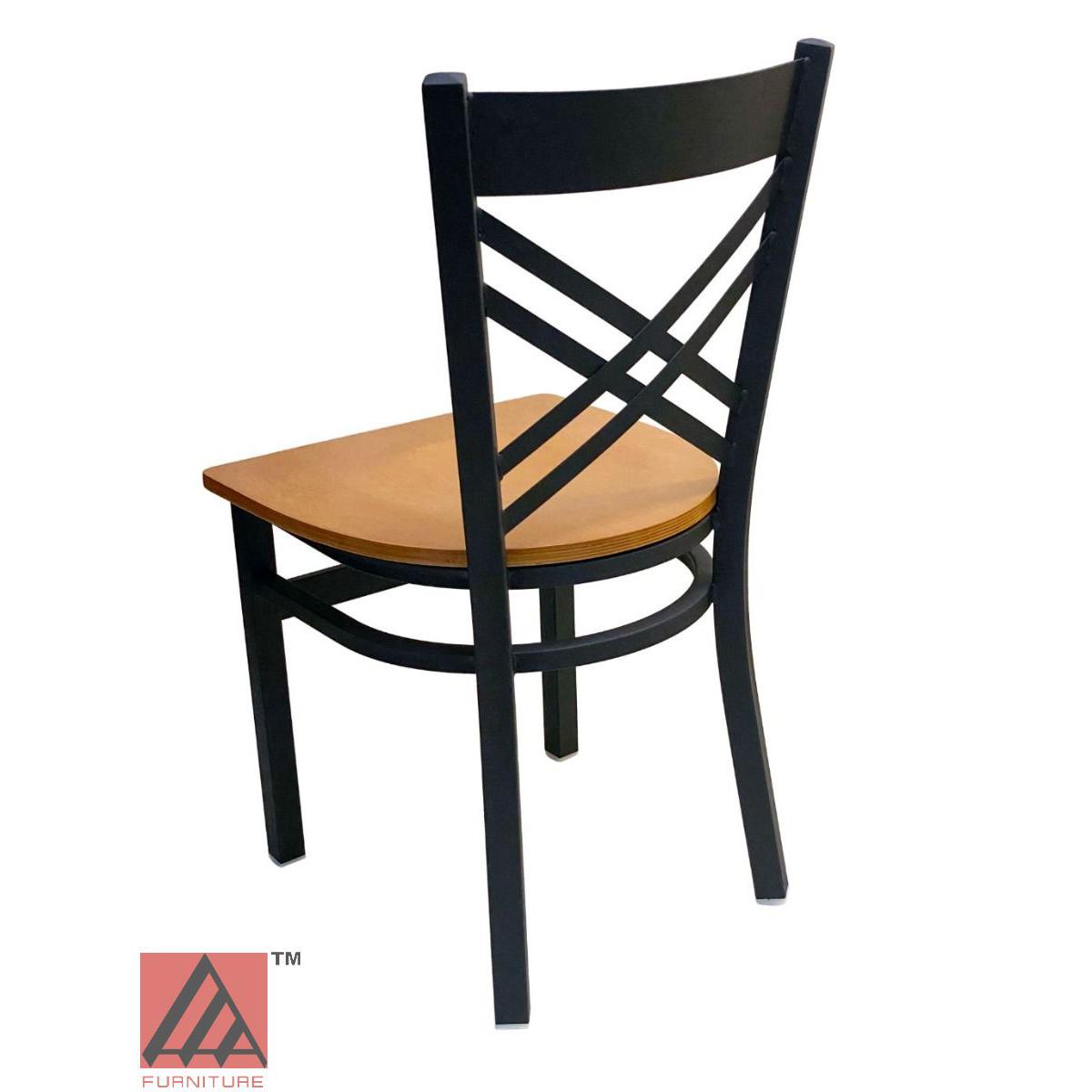 AAA Furniture Crisscross Back 33" Black Metal Chair with Natural Wood Seat