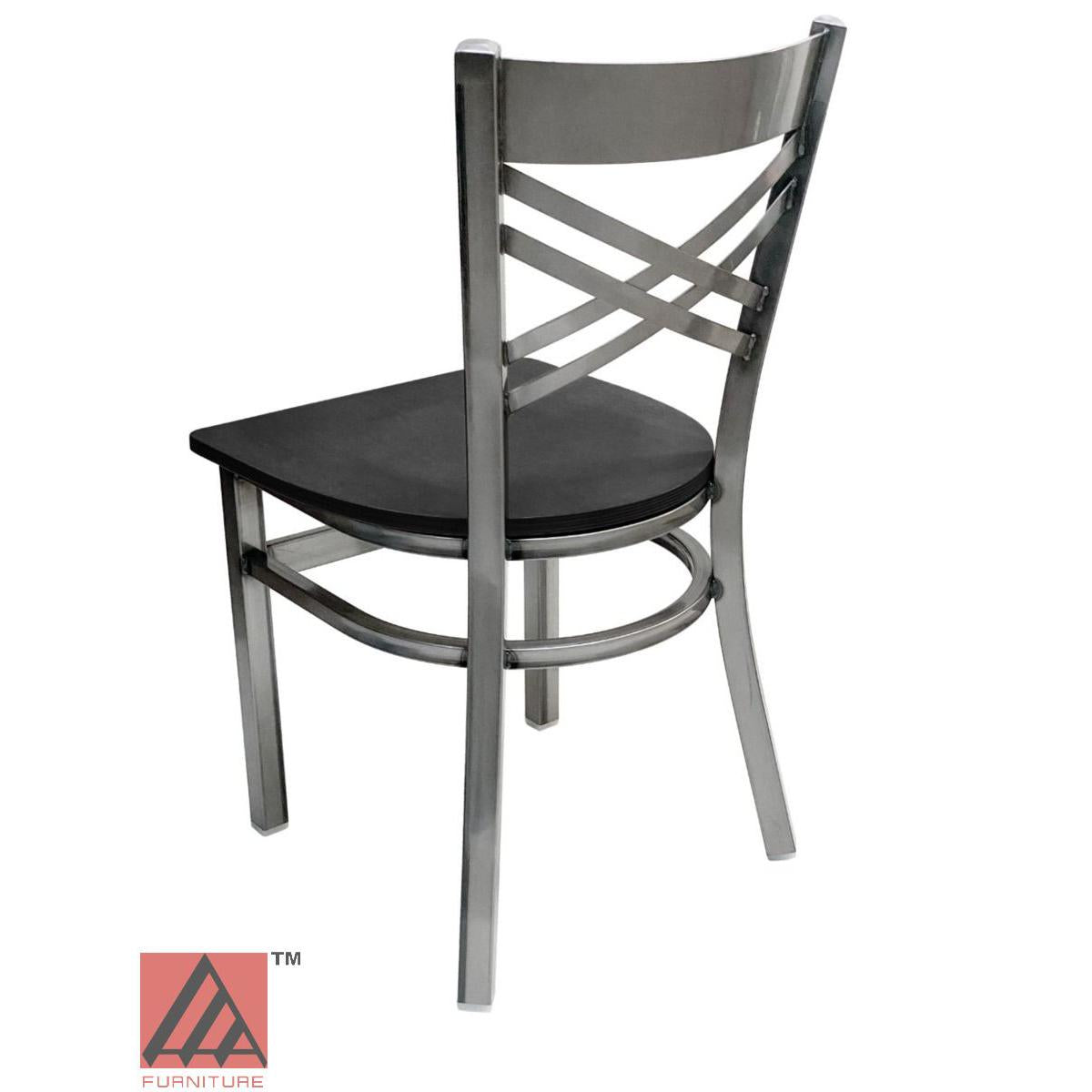 AAA Furniture Crisscross Back 33" Clear Coat Metal Chair with Black Wood Seat