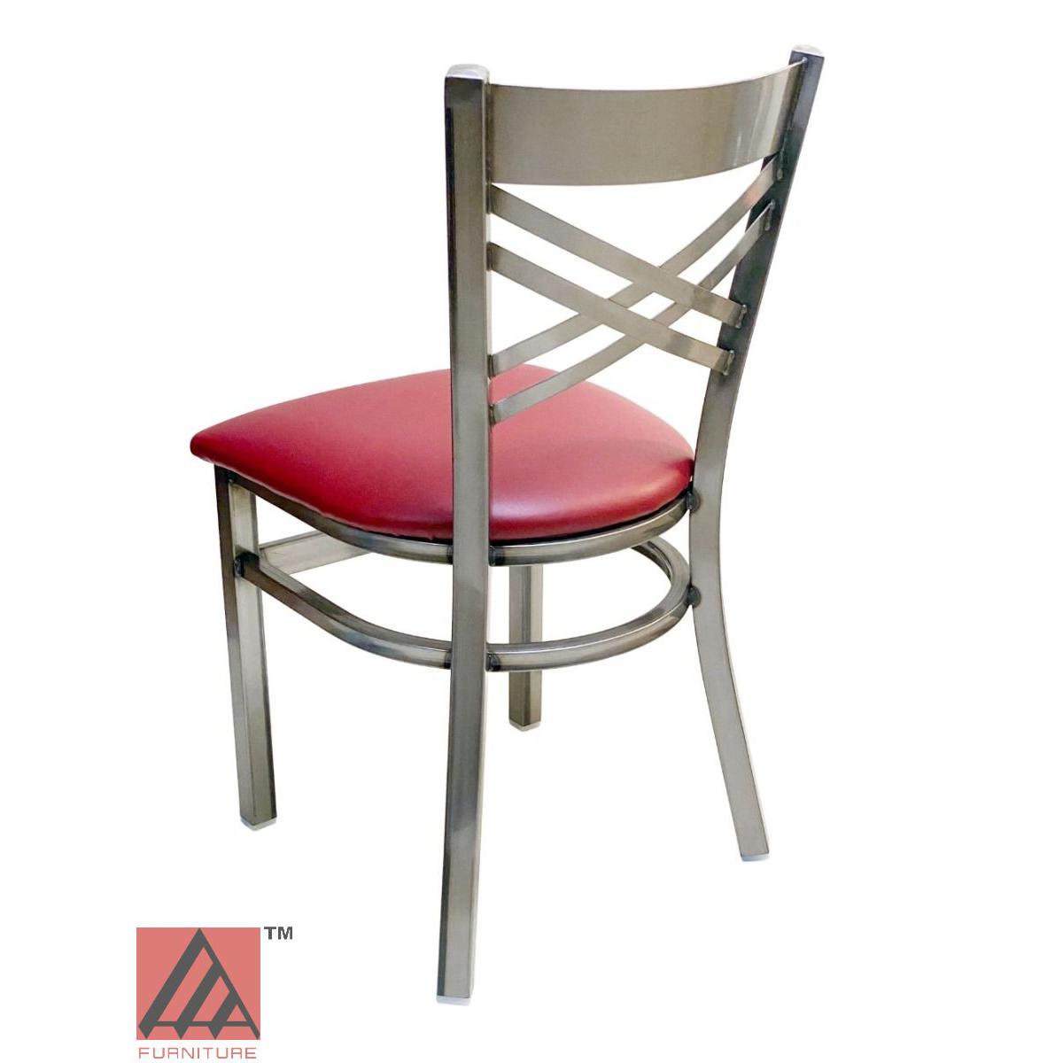AAA Furniture Crisscross Back 33" Clear Coat Metal Chair with Claret Customer Owned Material Seat