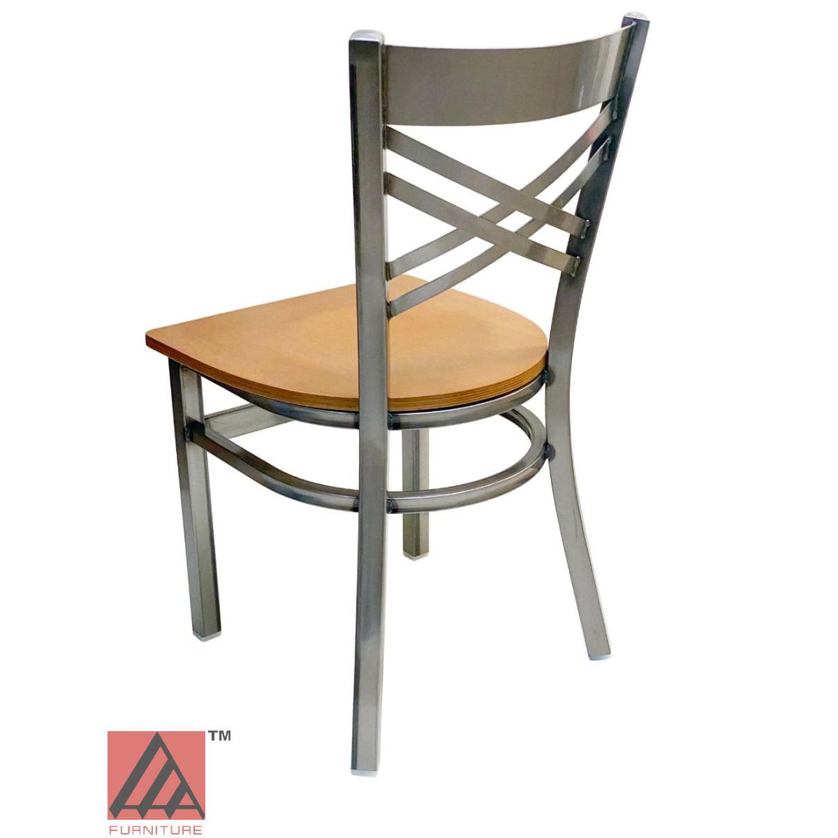 AAA Furniture Crisscross Back 33" Clear Coat Metal Chair with Natural Wood Seat