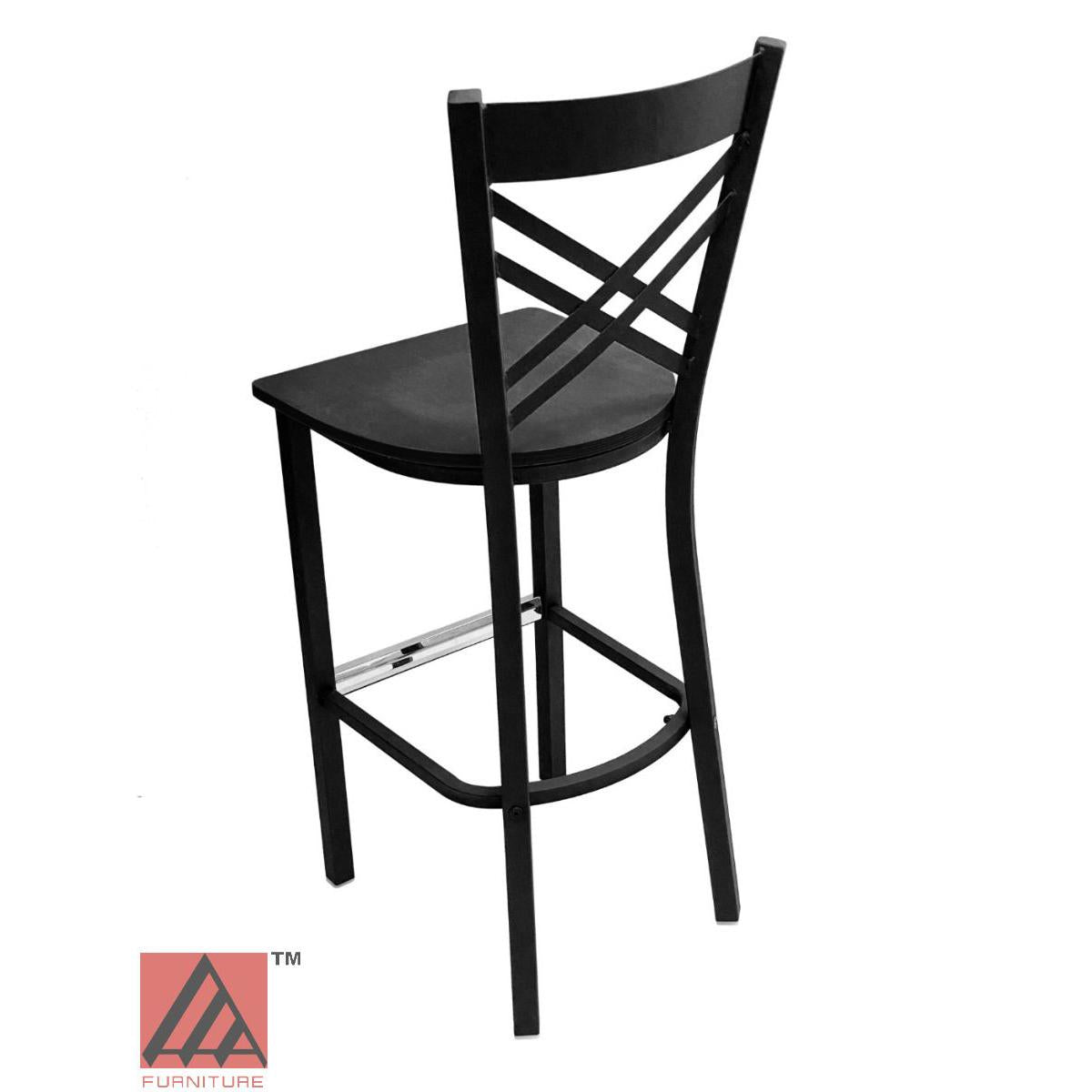 AAA Furniture Crisscross Back 43" Black Metal Bar Stool with Black Wood Seat