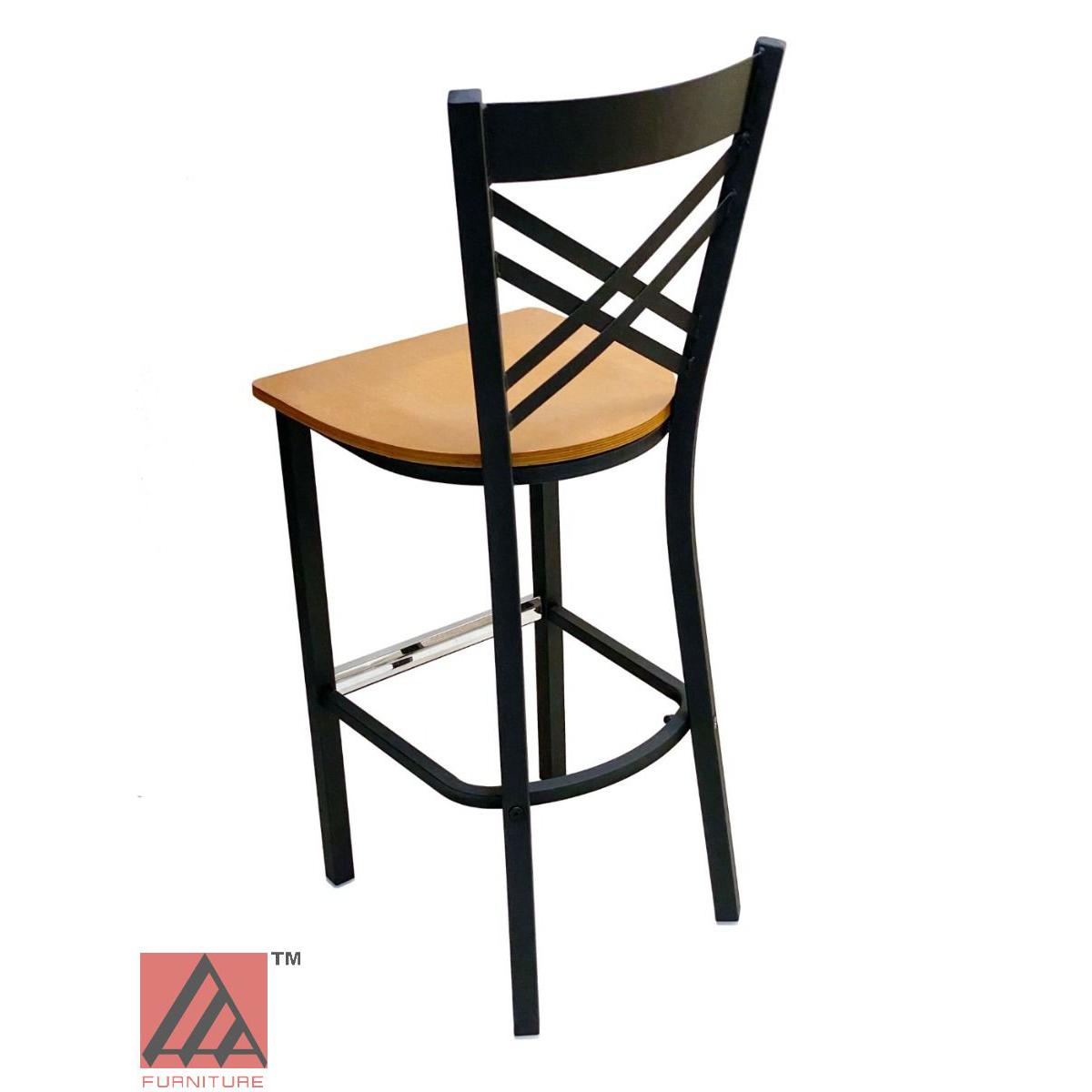 AAA Furniture Crisscross Back 43" Black Metal Bar Stool with Natural Wood Seat
