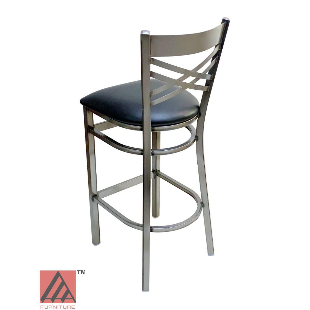 AAA Furniture Crisscross Back 43" Clear Coat Metal Bar Stool with Black Vinyl Seat