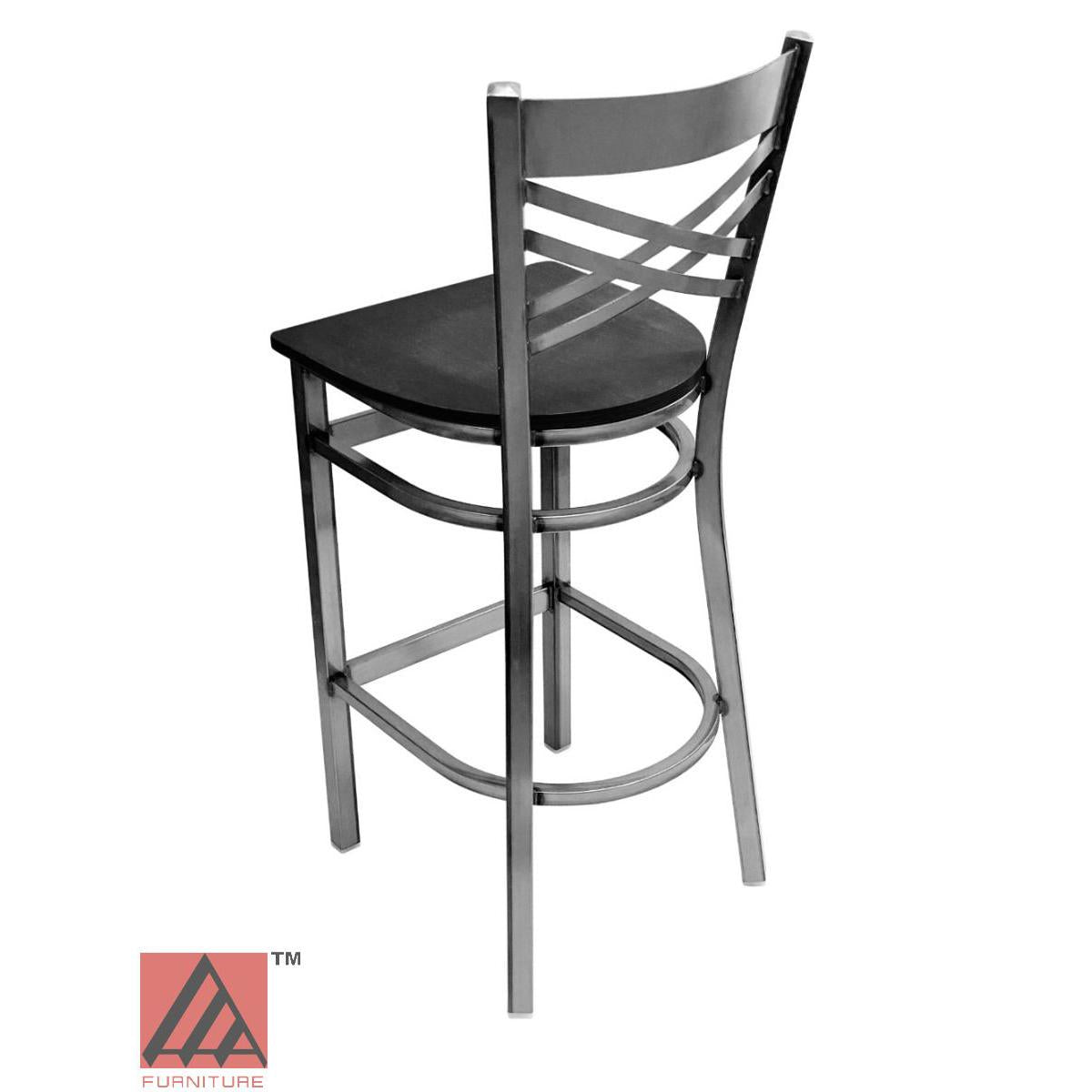 AAA Furniture Crisscross Back 43" Clear Coat Metal Bar Stool with Black Wood Seat
