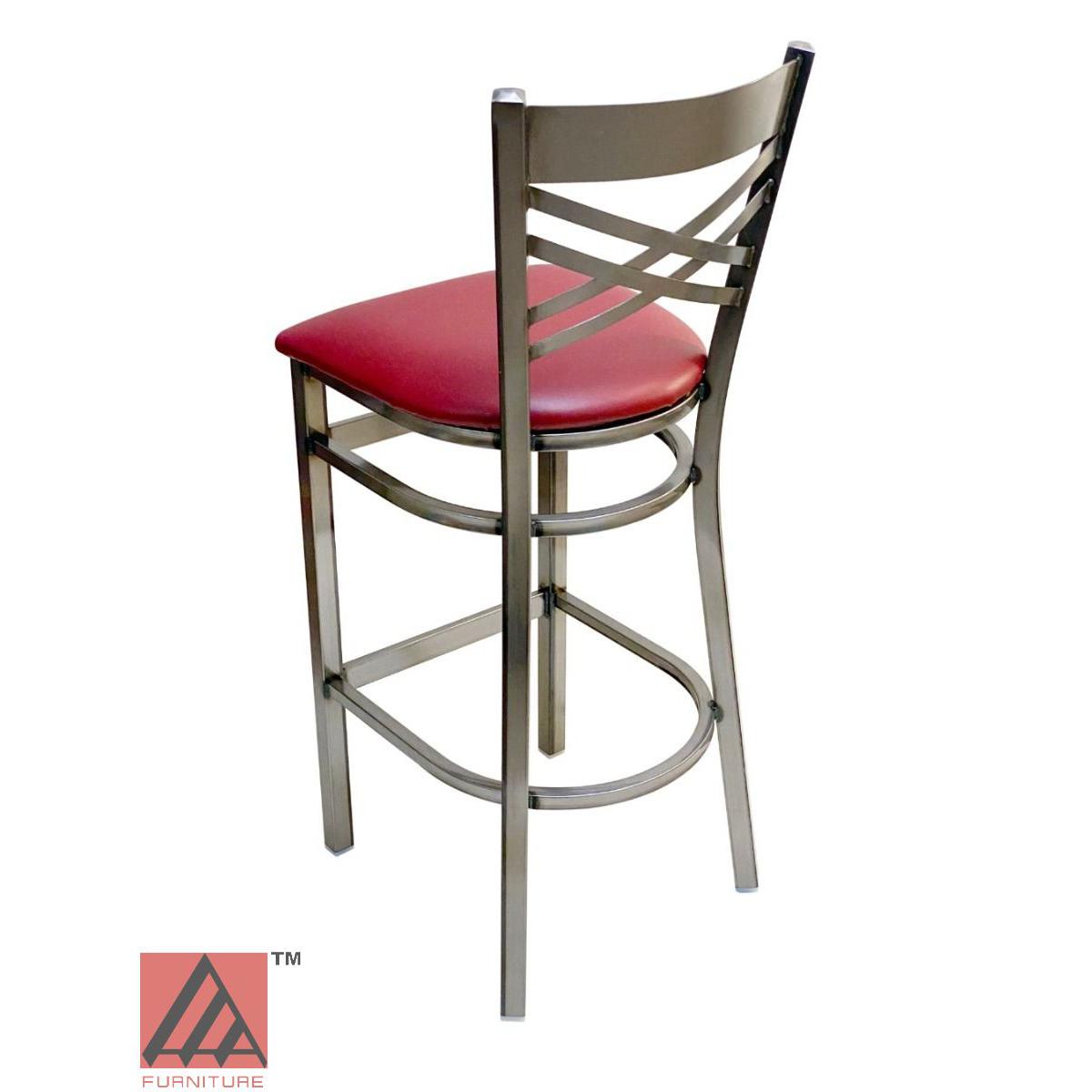 AAA Furniture Crisscross Back 43" Clear Coat Metal Bar Stool with Claret Grade 4 Vinyl Seat