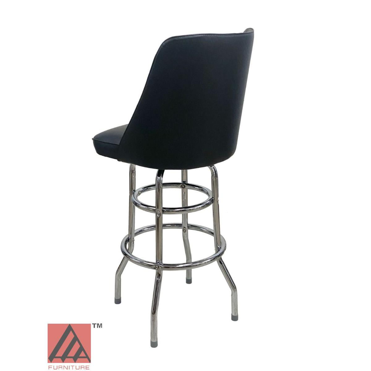 AAA Furniture Double Ring 43" Chrome Metal Bar Stool with Black Vinyl Seat