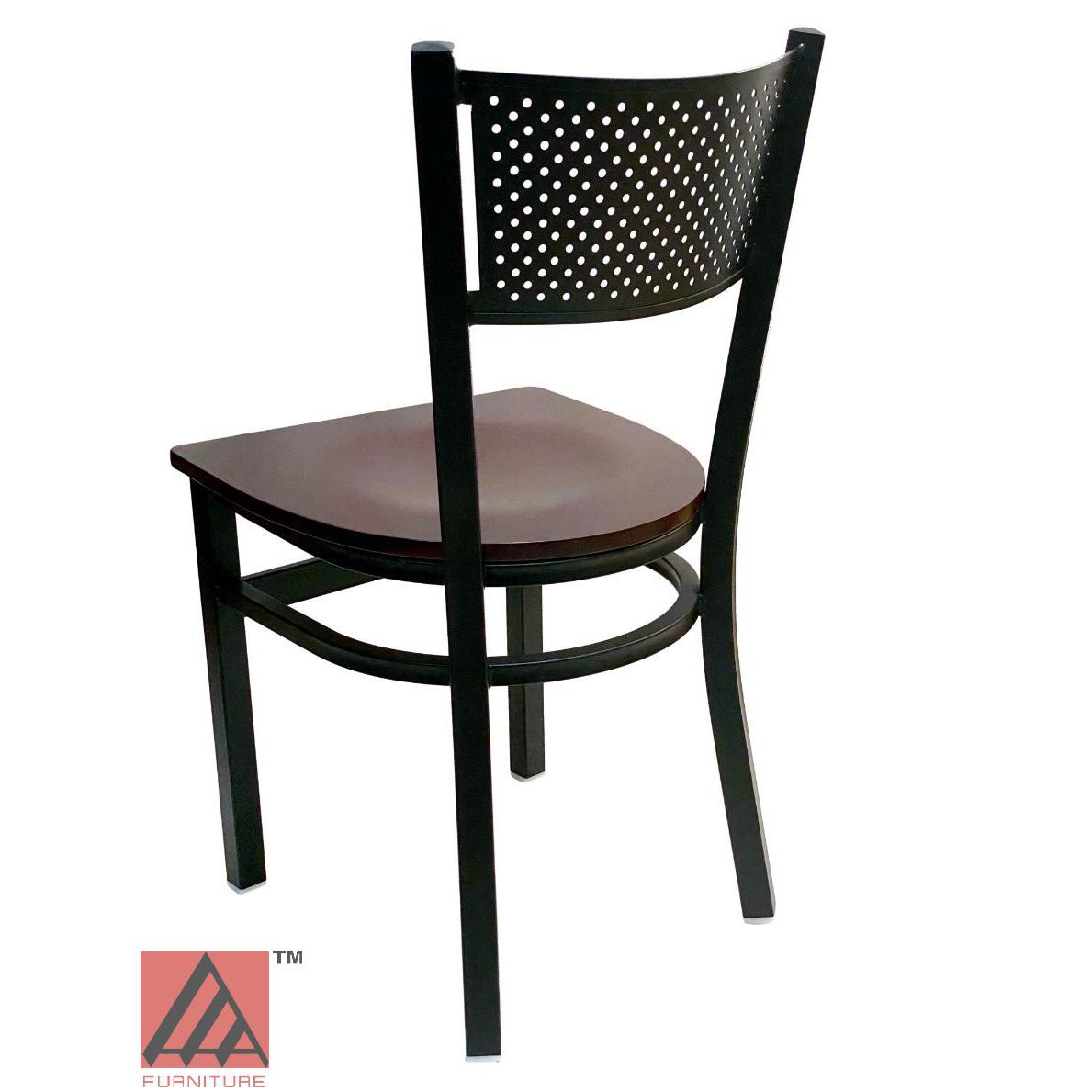 AAA Furniture Grid Back 32" Black Metal Chair with Brown Wood Seat
