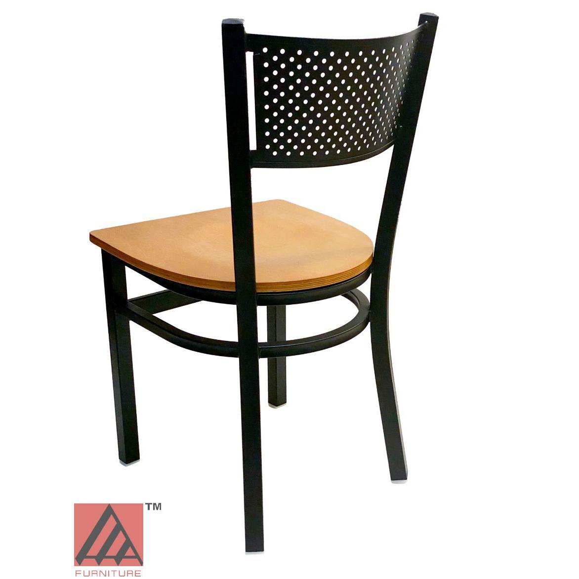 AAA Furniture Grid Back 32" Black Metal Chair with Natural Wood Seat
