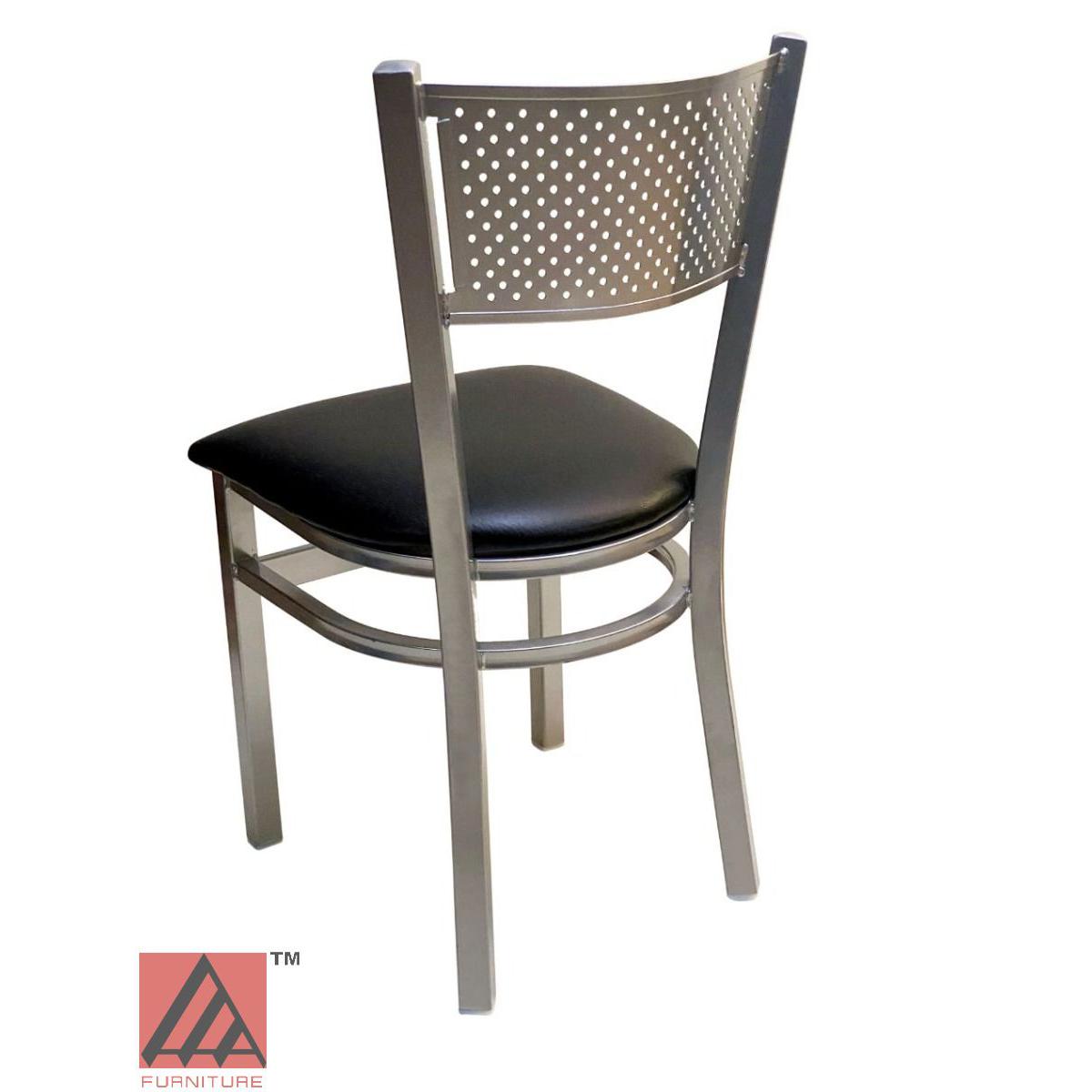 AAA Furniture Grid Back 32" Silver Metal Chair with Black Grade 4 Vinyl Seat
