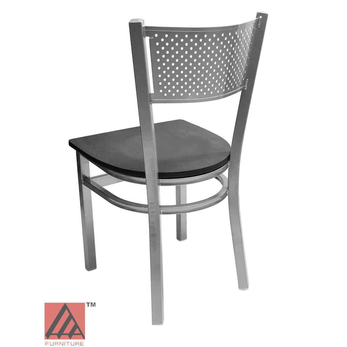 AAA Furniture Grid Back 32" Silver Metal Chair with Black Wood Seat
