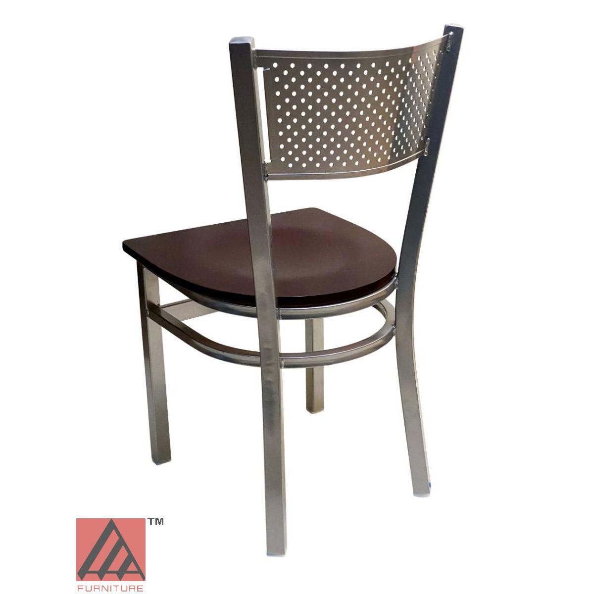 AAA Furniture Grid Back 32" Silver Metal Chair with Brown Wood Seat
