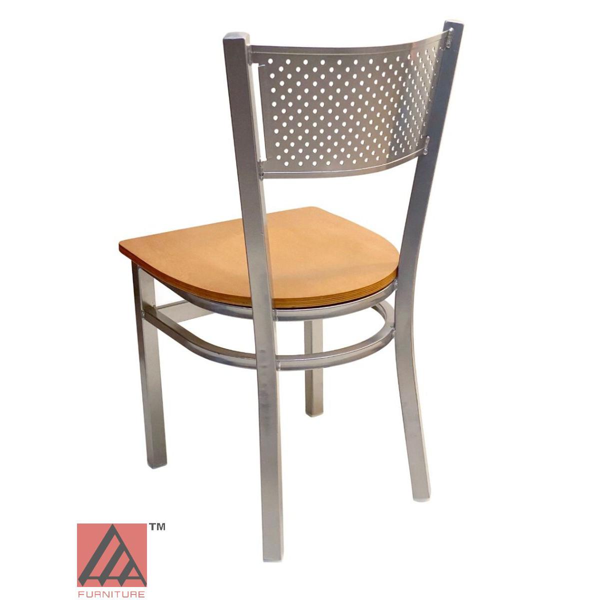 AAA Furniture Grid Back 32" Silver Metal Chair with Natural Wood Seat
