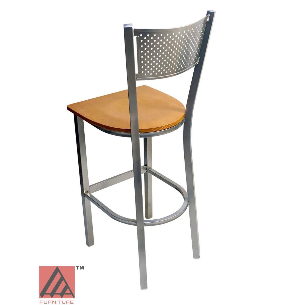 AAA Furniture Grid Back 42" Silver Metal Bar Stool with Natural Wood Seat