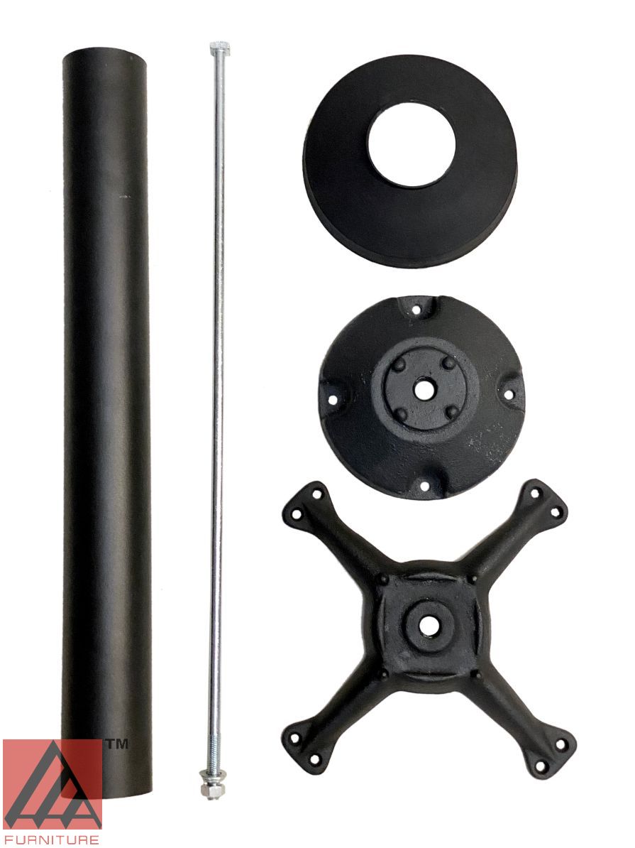 AAA Furniture Ground Mount 8" Diamtere Black Cast Iron Table Base with Bar High Column+Rod