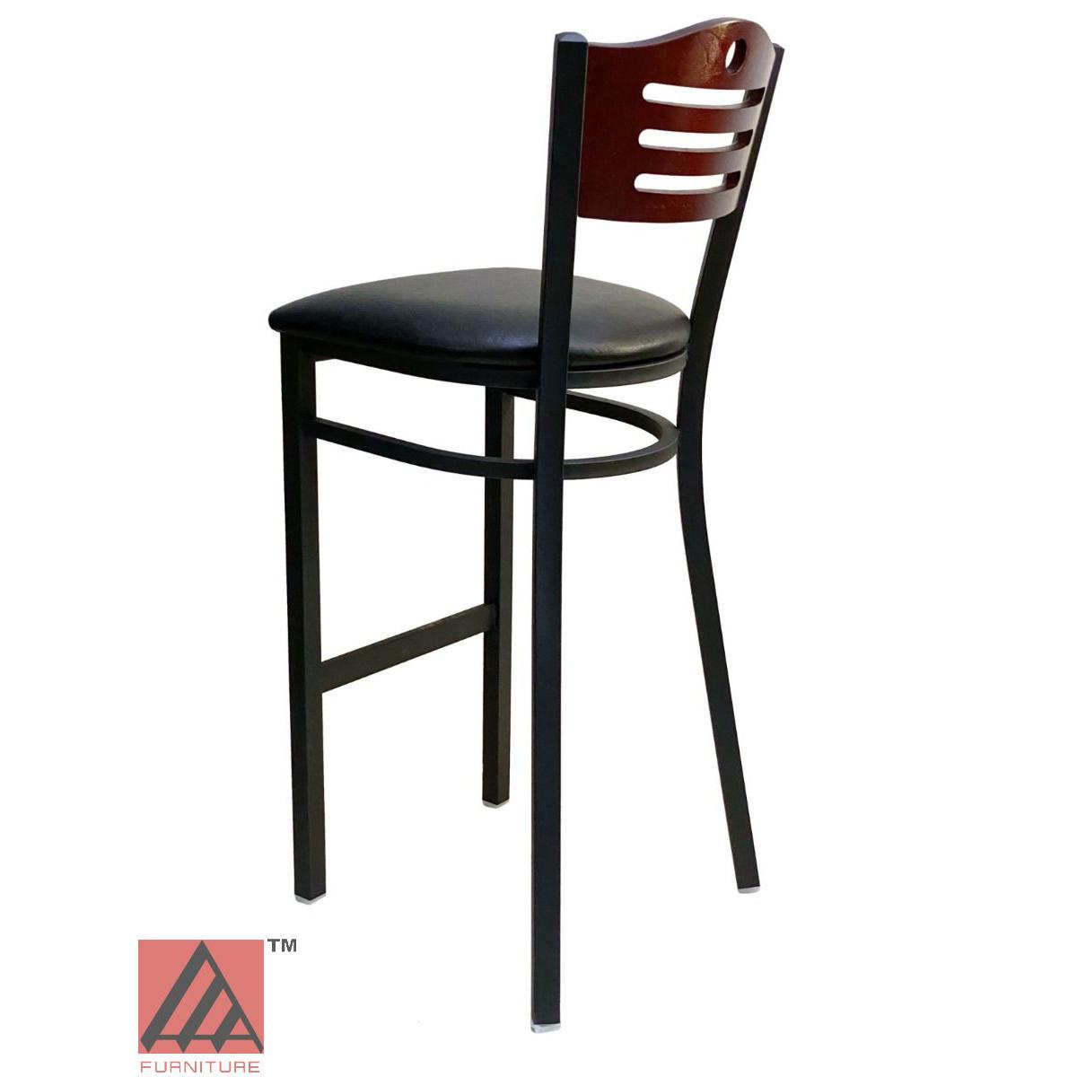 AAA Furniture Ladder Wood Back 43" Brown Metal Bar Stool with Black Grade 5 Vinyl Seat