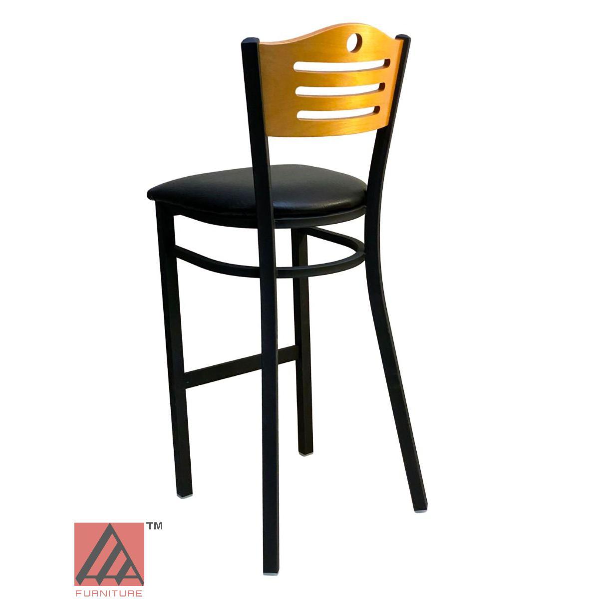 AAA Furniture Ladder Wood Back 43" Natural Metal Bar Stool with Black Grade 5 Vinyl Seat