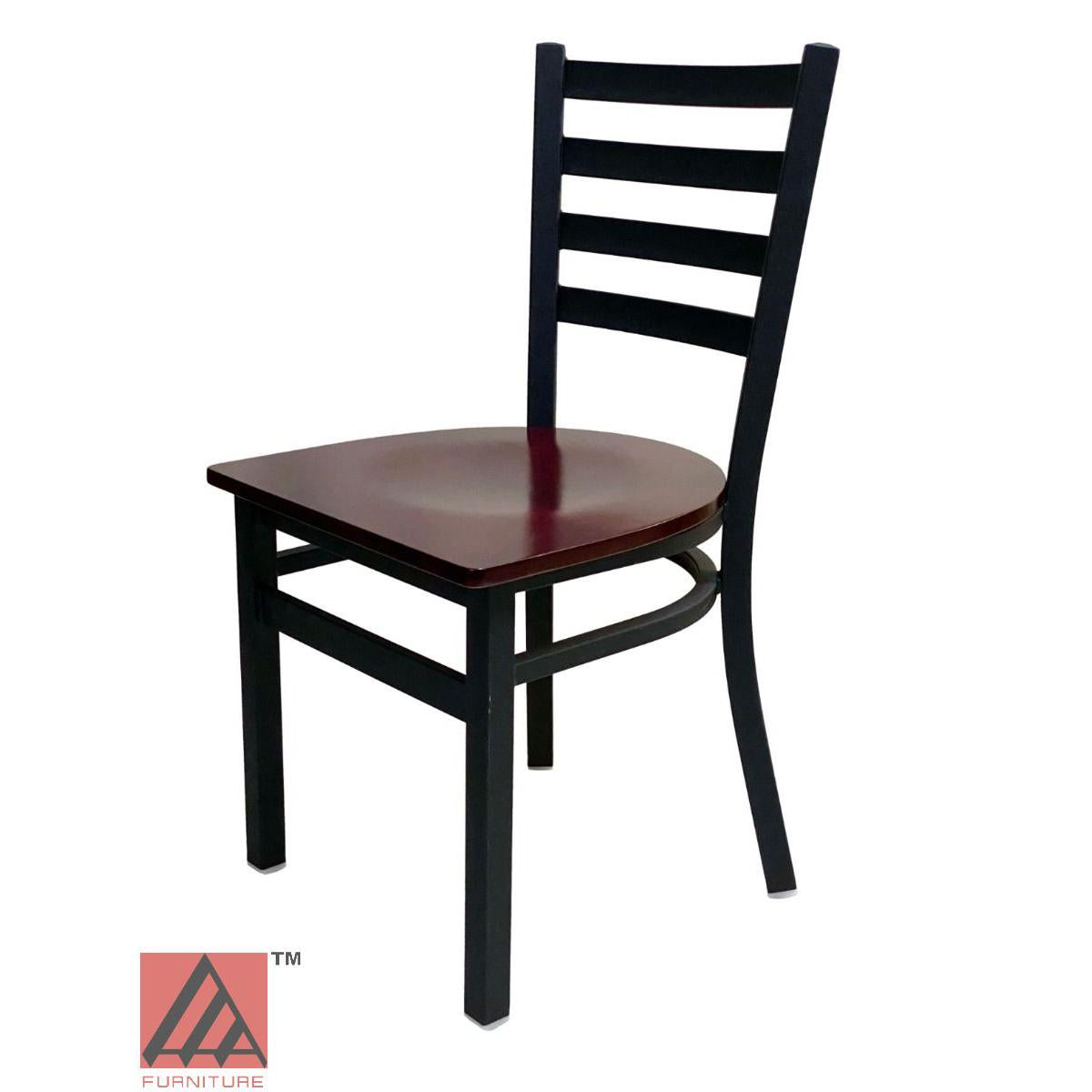 AAA Furniture Metal Ladder Back 31" Black Metal Chair with Brown Wood Seat