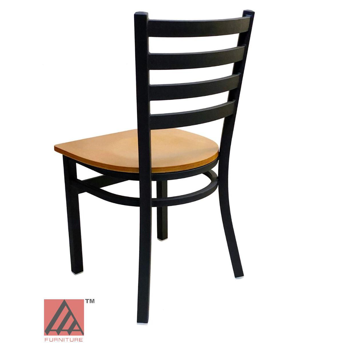AAA Furniture Metal Ladder Back 31" Black Metal Chair with Natural Wood Seat