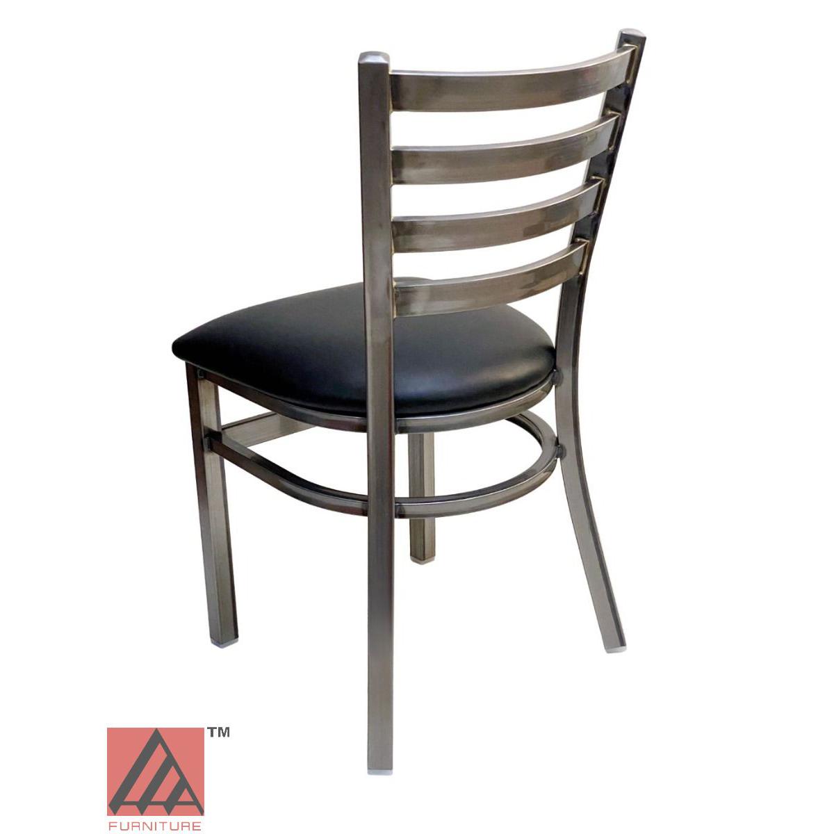 AAA Furniture Metal Ladder Back 31" Clear Coat Metal Chair with Black Grade 4 Vinyl Seat