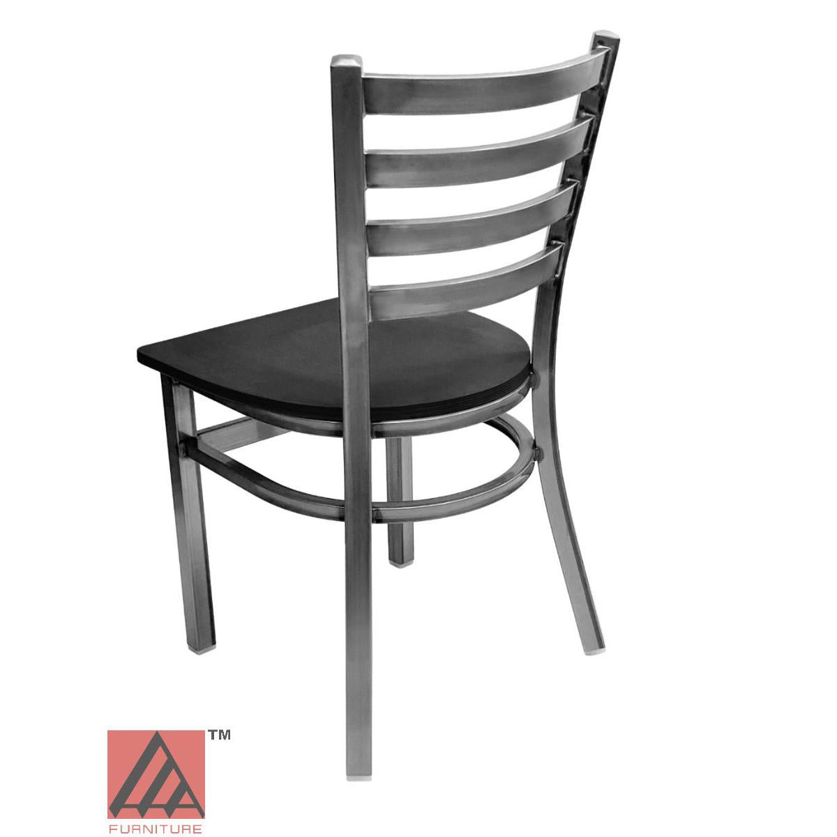 AAA Furniture Metal Ladder Back 31" Clear Coat Metal Chair with Black Wood Seat