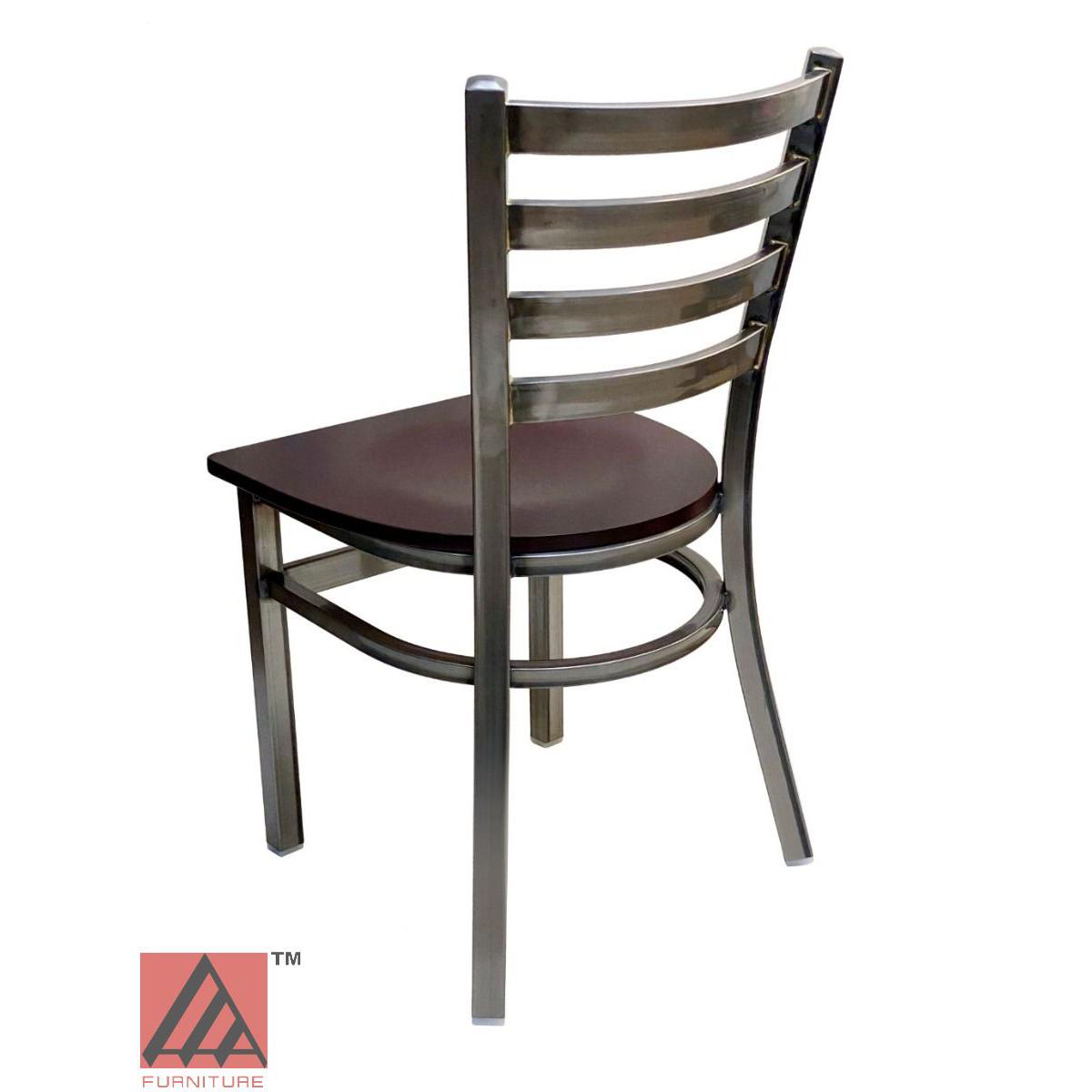 AAA Furniture Metal Ladder Back 31" Clear Coat Metal Chair with Brown Wood Seat