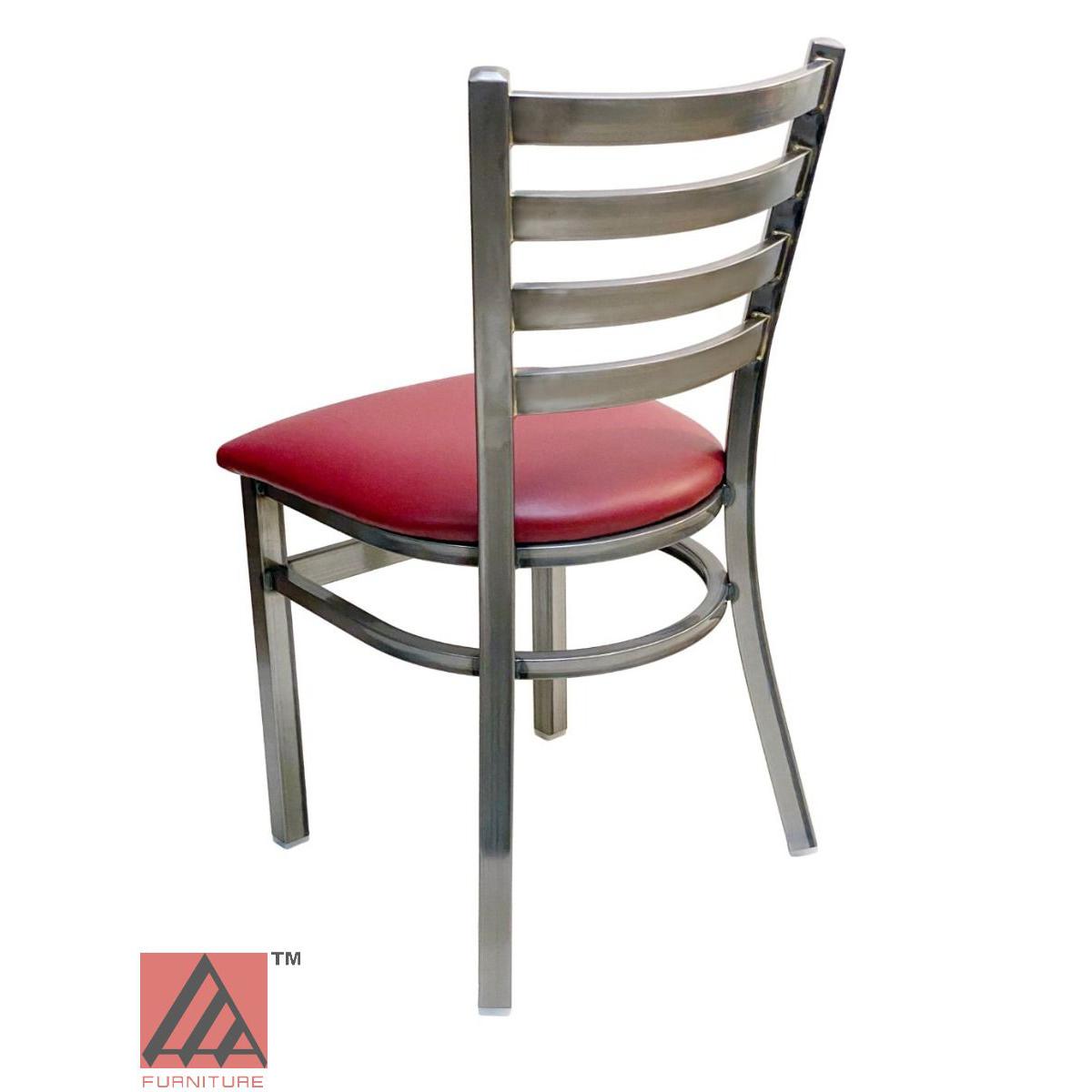 AAA Furniture Metal Ladder Back 31" Clear Coat Metal Chair with Claret Grade 5 Vinyl Seat