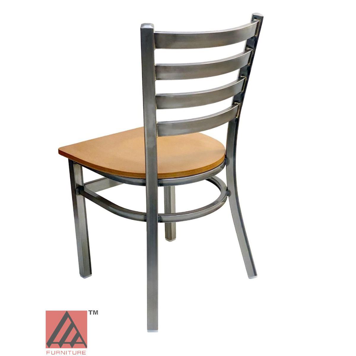 AAA Furniture Metal Ladder Back 31" Clear Coat Metal Chair with Natural Wood Seat