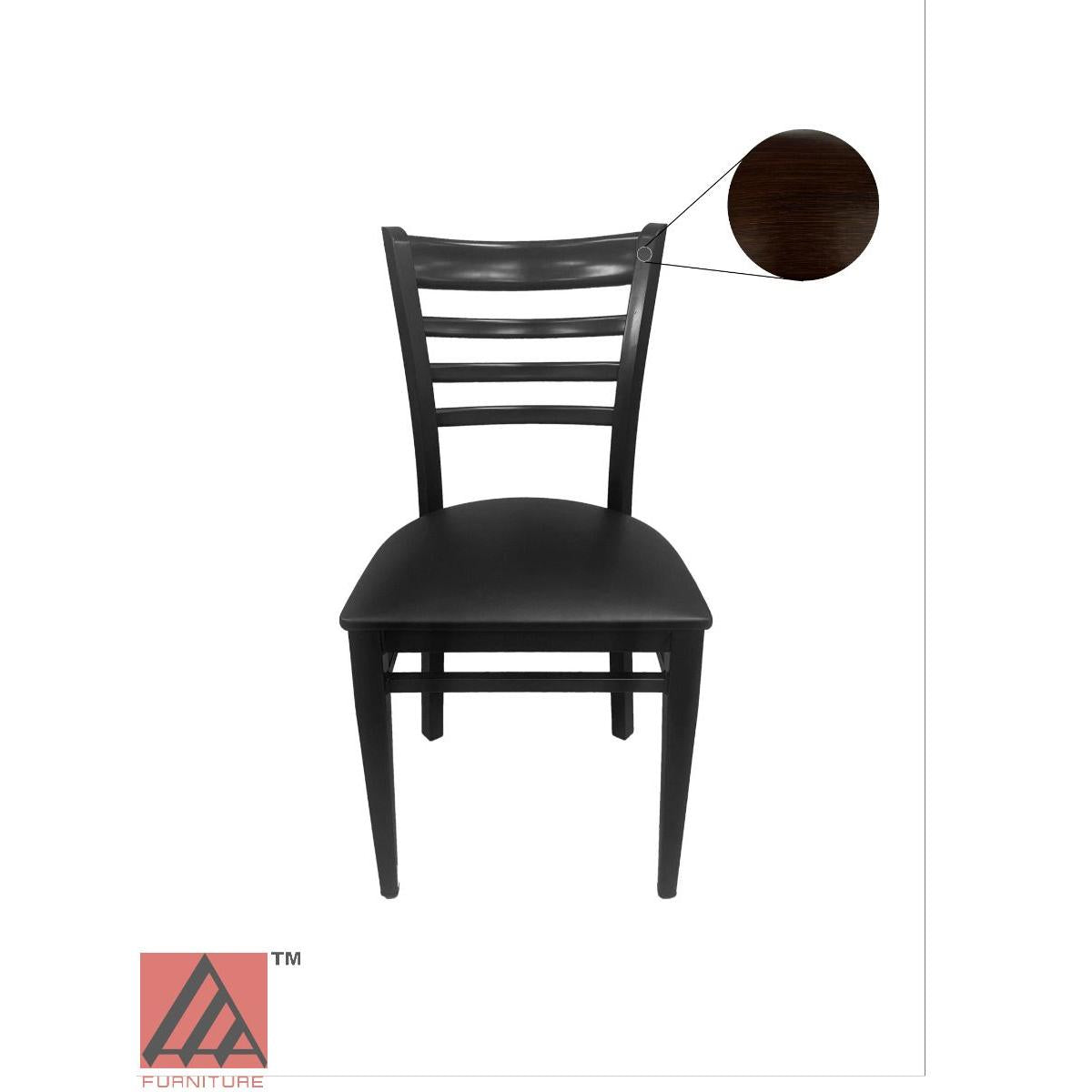 AAA Furniture Metal Ladder Back 35" Walnut Metal Chair with Black Grade 4 Vinyl Seat