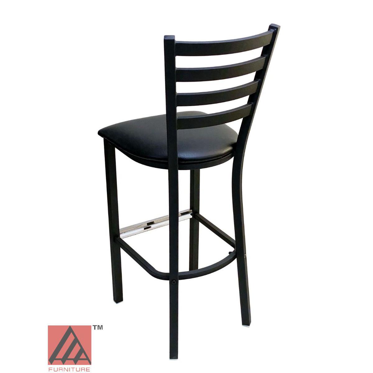 AAA Furniture Metal Ladder Back 43" Black Metal Bar Stool with Black Vinyl Seat