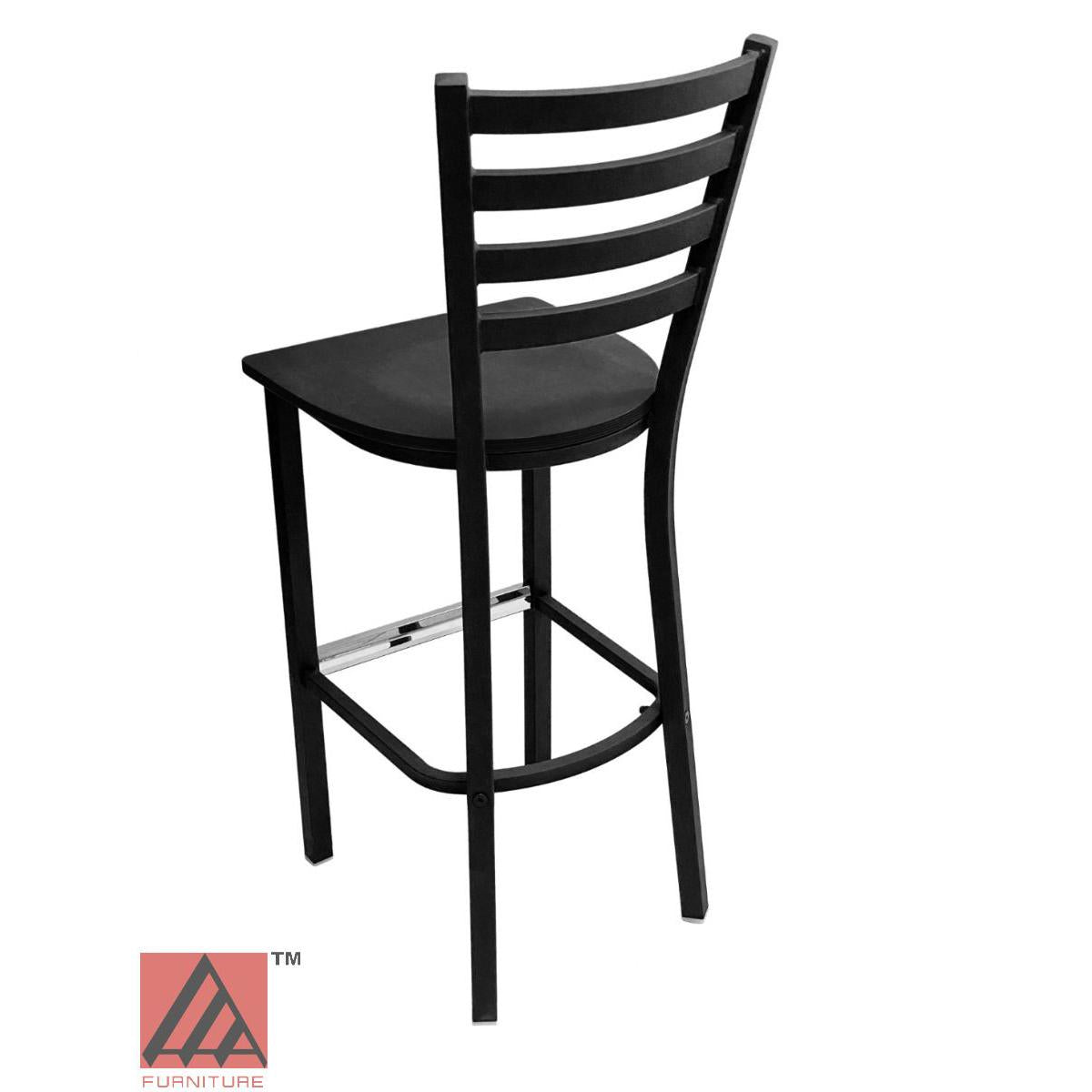 AAA Furniture Metal Ladder Back 43" Black Metal Bar Stool with Black Wood Seat