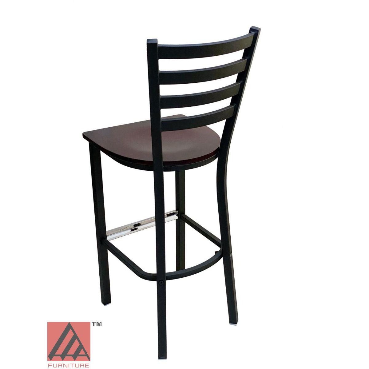 AAA Furniture Metal Ladder Back 43" Black Metal Bar Stool with Brown Wood Seat