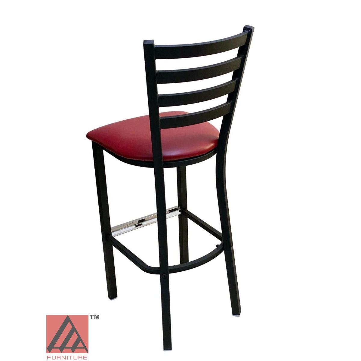 AAA Furniture Metal Ladder Back 43" Black Metal Bar Stool with Claret Vinyl Seat