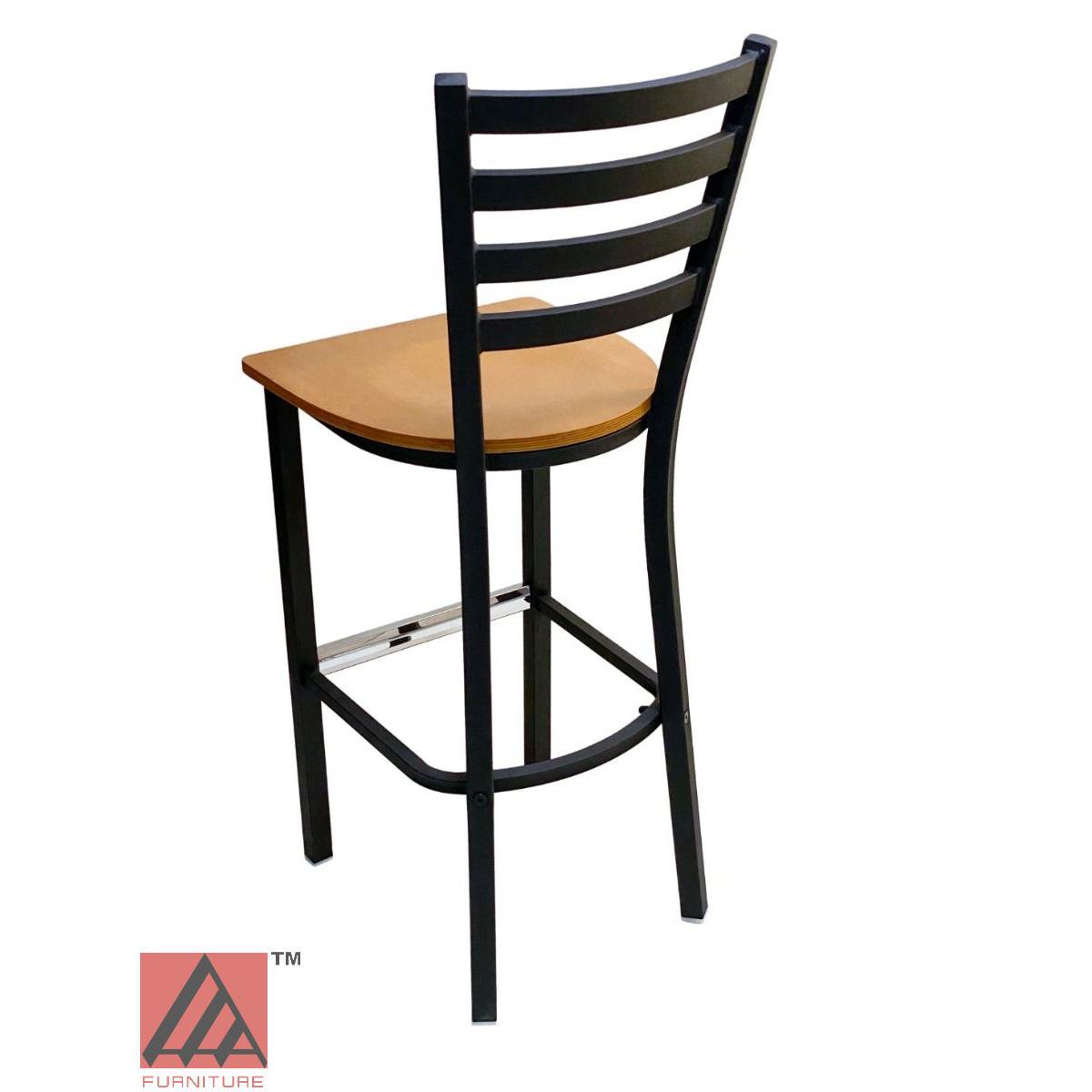 AAA Furniture Metal Ladder Back 43" Black Metal Bar Stool with Natural Wood Seat
