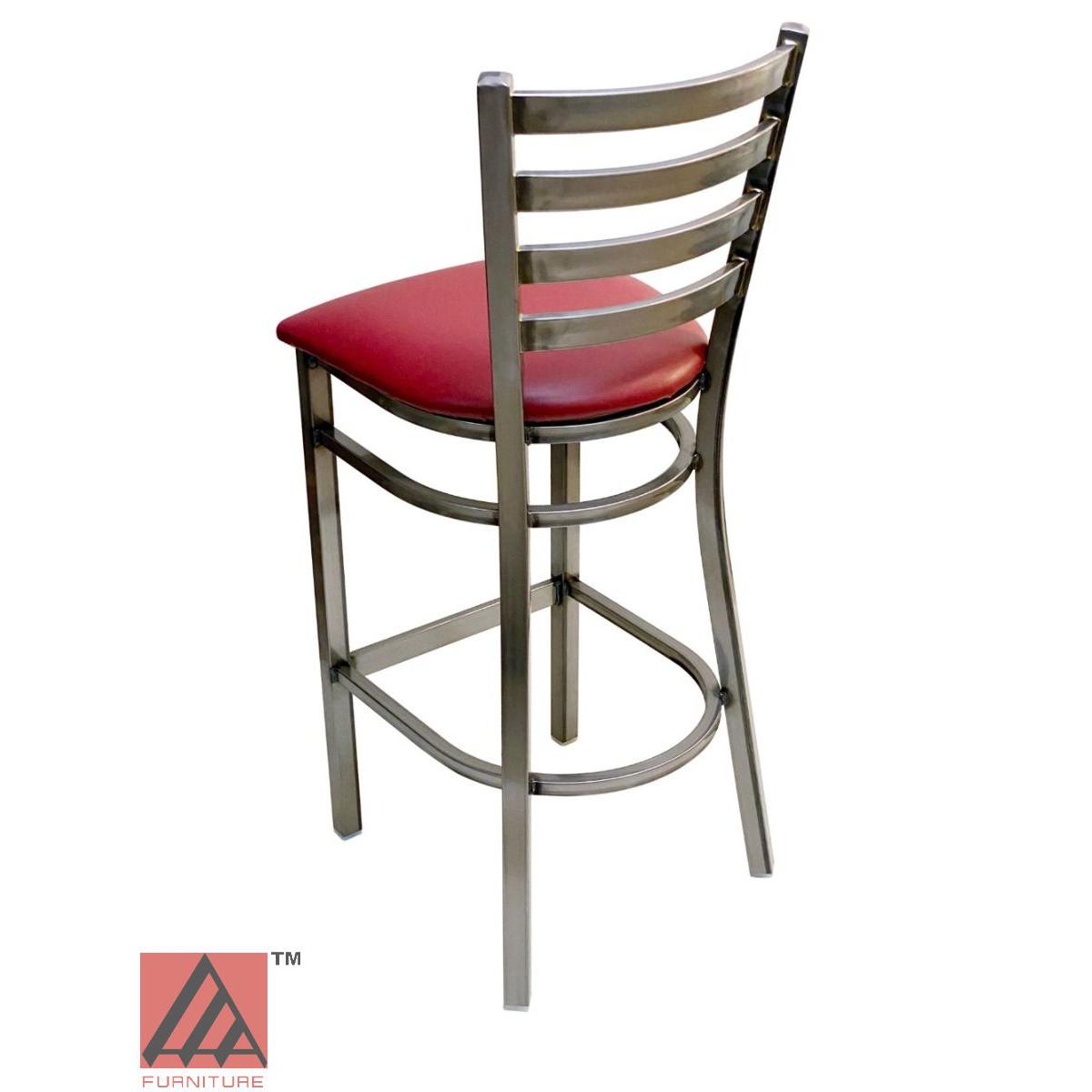 AAA Furniture Metal Ladder Back 43" Clear Coat Metal Bar Stool with Claret Grade 5 Vinyl Seat