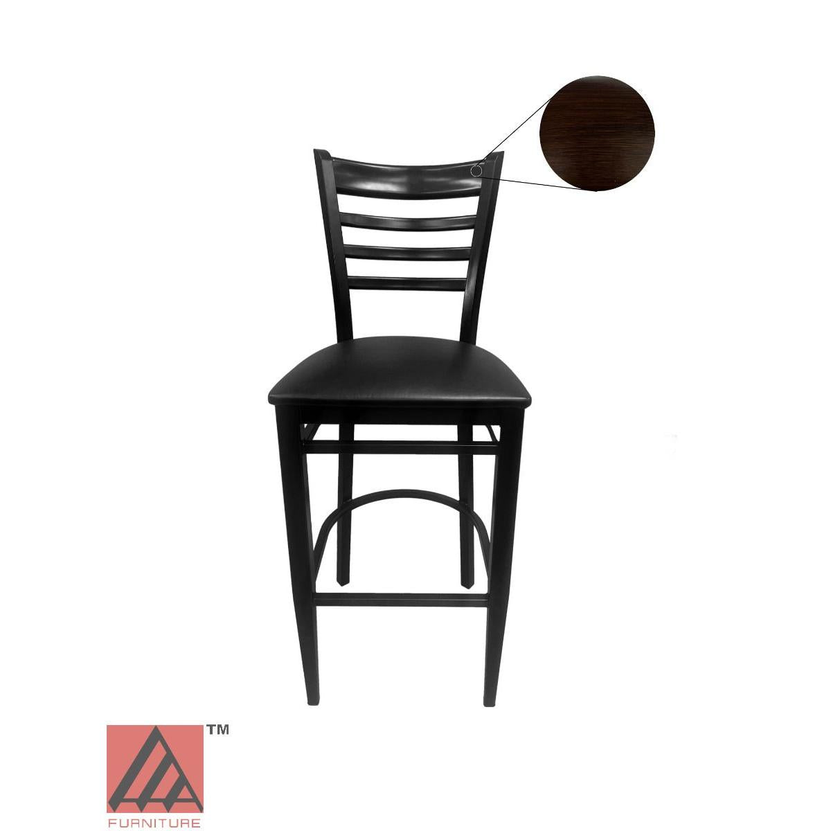 AAA Furniture Metal Ladder Back 47" Walnut Metal Bar Stool with Black Customer Owned Material Seat