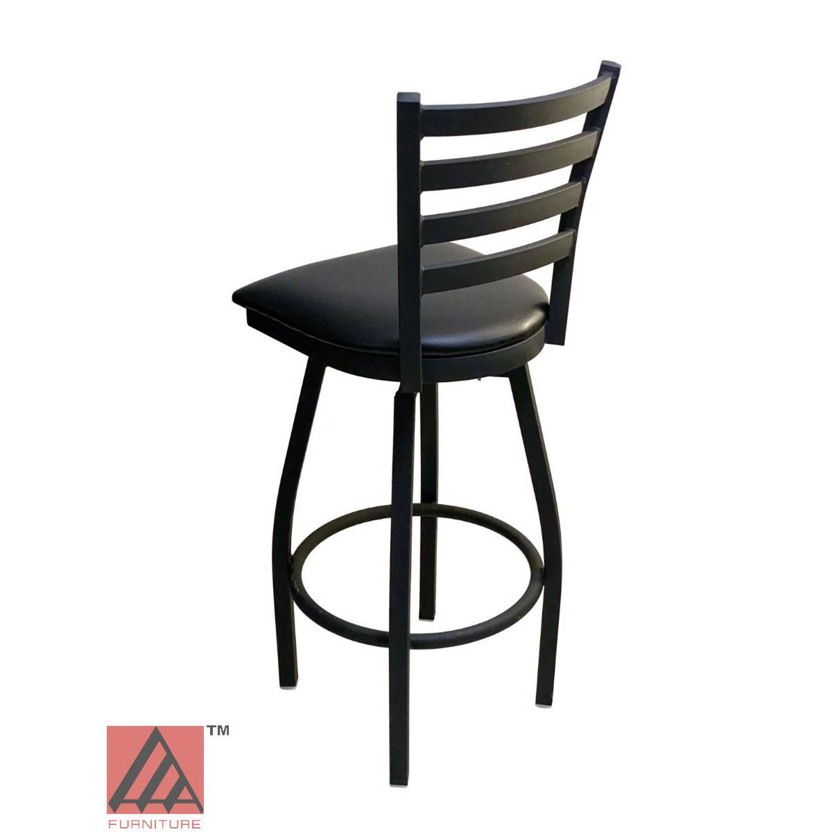 AAA Furniture Metal Ladder Back Swivel 43" Black Metal Bar Stool with Black Customer Owned Material Seat