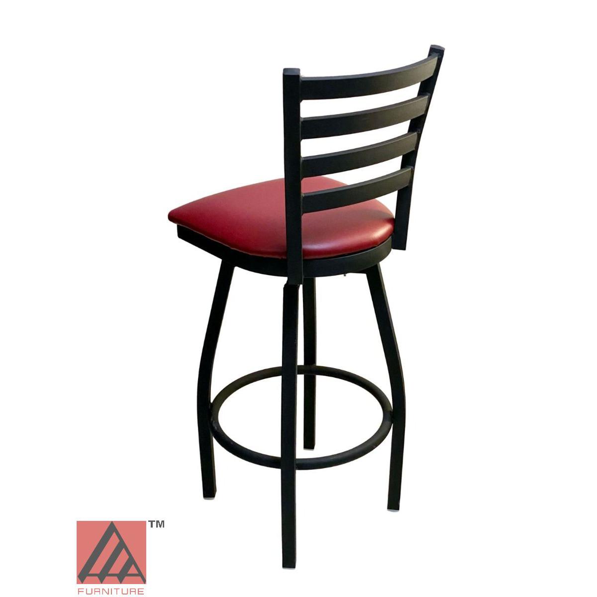AAA Furniture Metal Ladder Back Swivel 43" Black Metal Bar Stool with Claret Vinyl Seat