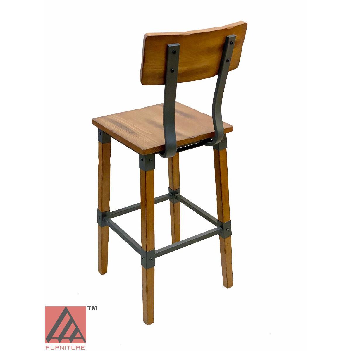 AAA Furniture Modern Industrial 44" Gunmetal Metal Bar Stool with Antique Walnut Wood Seat