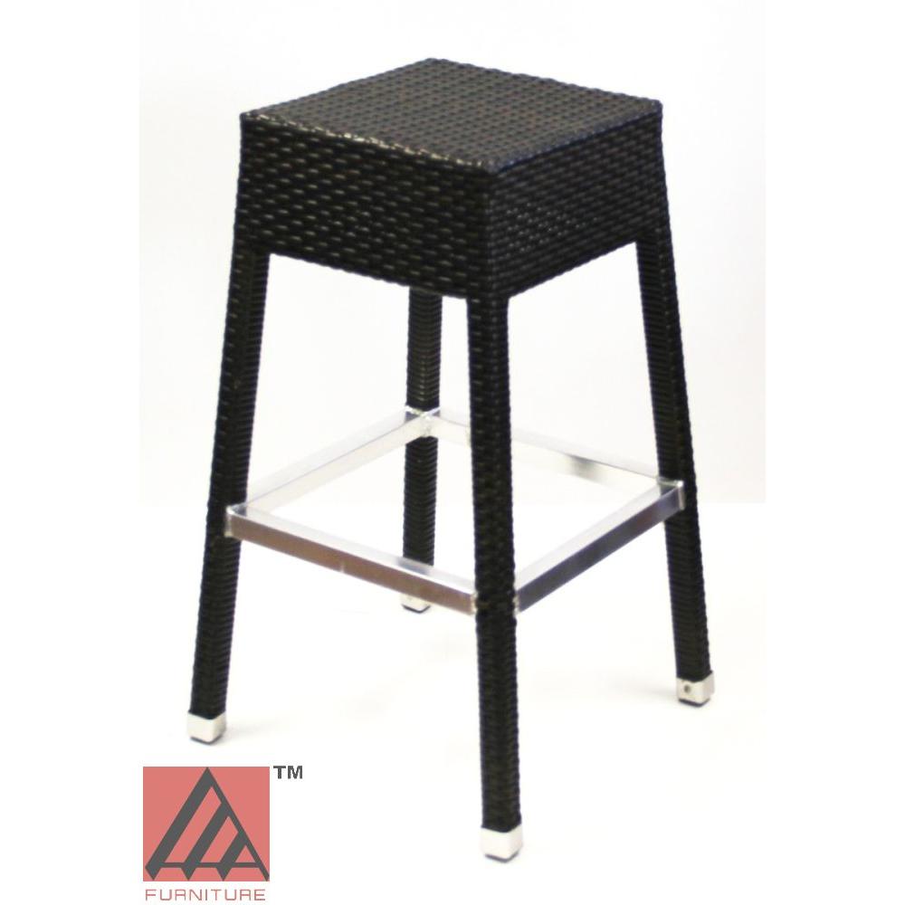 AAA Furniture Romeo Stackable 30" Aluminum Backless Bar Stool with Dark Brown Double Woven Rattan Seat