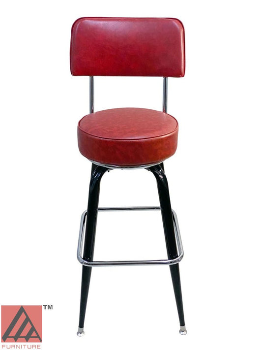 AAA Furniture Square Frame 43" Wine Metal Bar Stool with Black Customer Owned Material & Chrome Seat Band