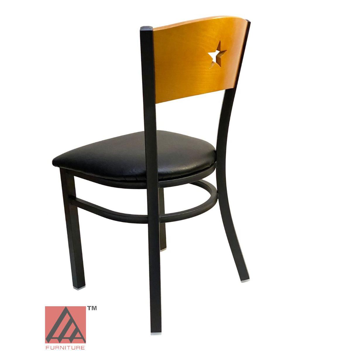 AAA Furniture Star Wood Back 31" Natural Metal Chair with Black Grade 5 Vinyl Seat